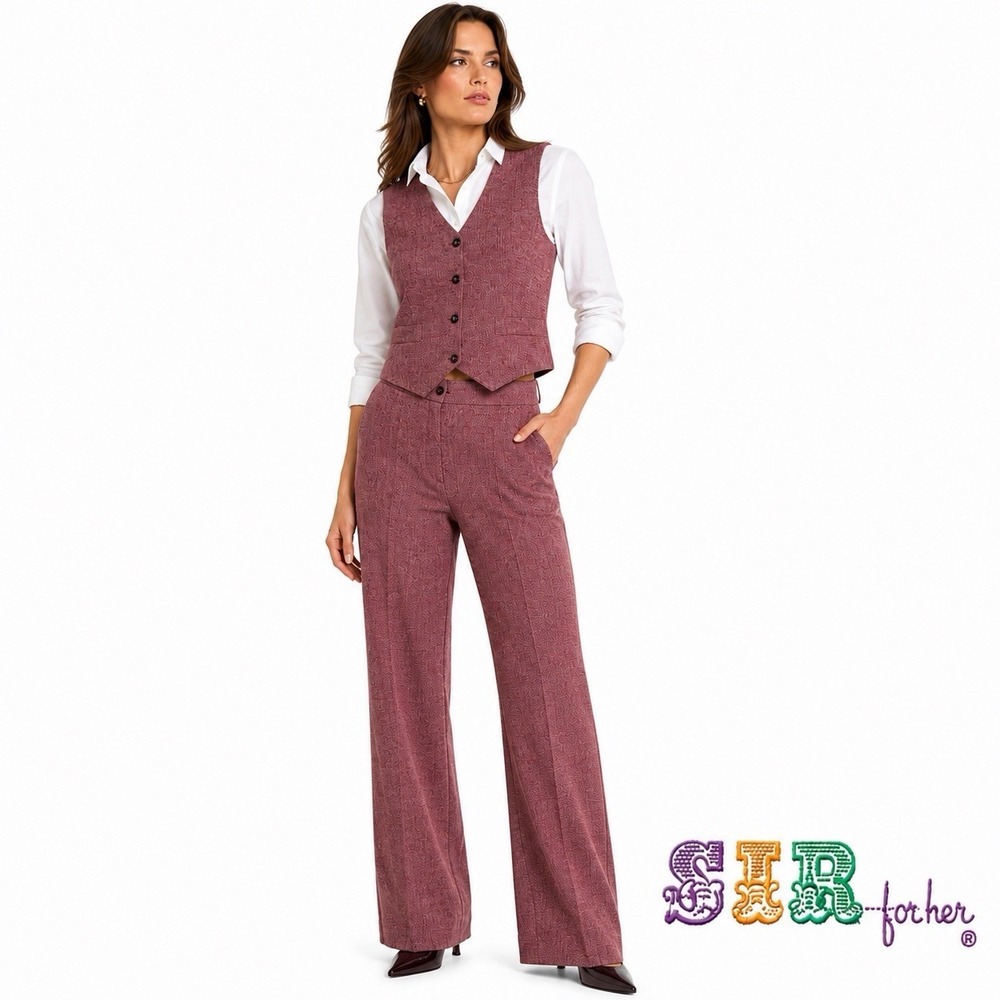 Vintage 1980s SIR for Her Wool Pant Suit Vest Set Burgundy Women's 32x32